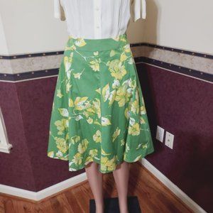 VINTAGE ST. JOHNS BAY TROPICAL GREEN AUDREY FLORAL A-LINE SKIRT SIZE 4 NWT